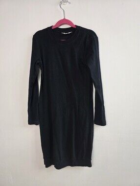 Hard Tail Black Long Sleeve Ribbed Midi Dress Size 10 / 12